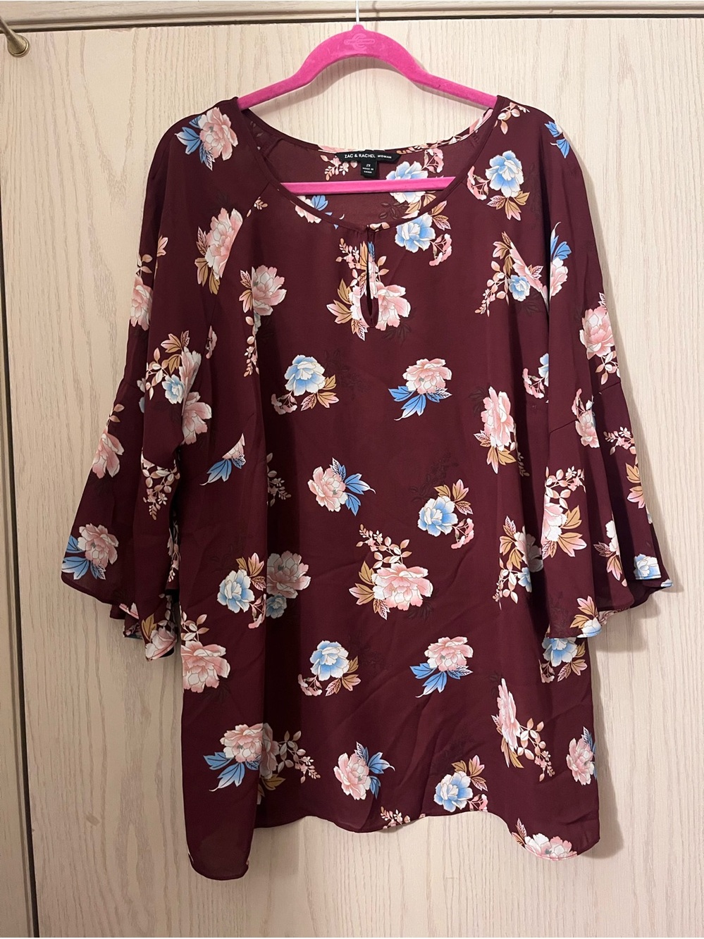 Zac & Rachel Burgundy Floral Bell Sleeve Tunic